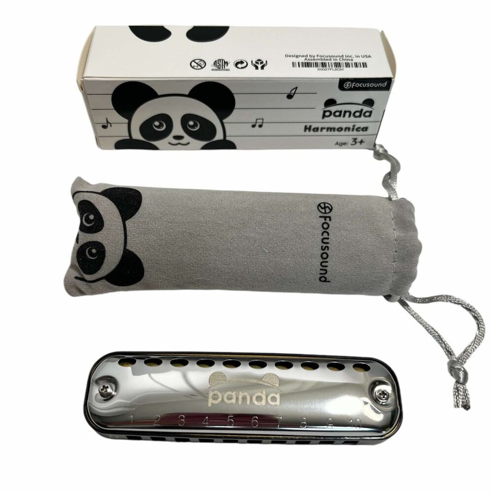 Harmonica, Silver & Black Panda, Focusound, Perfect gift for 3+ Years old